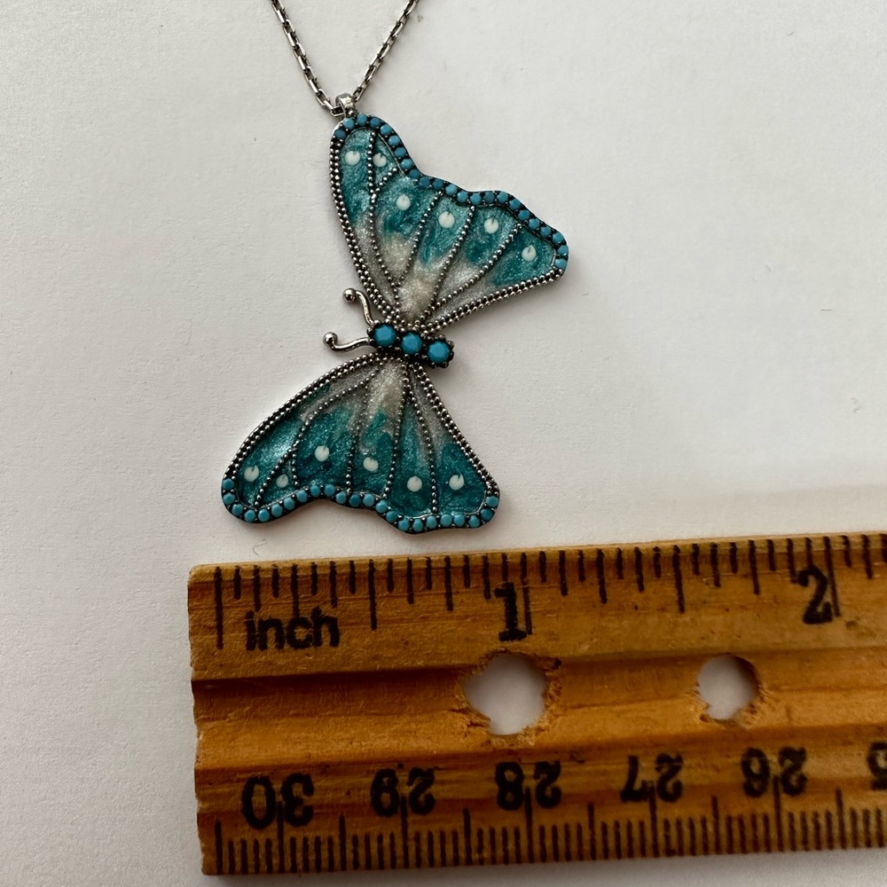๐ฆ925 Silver butterfly turquoise stones and enamel necklace handmade - Picture 4 of 4